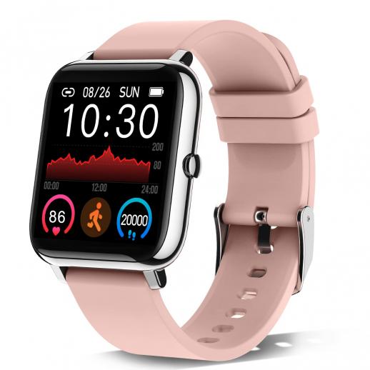 P22 Smart Watch Fitness Tracker para teléfono Android, Fitness Tracker con frecuencia cardíaca y monitor de sueño, con podómetro impermeable IP67 Seguimiento de actividad rosa
