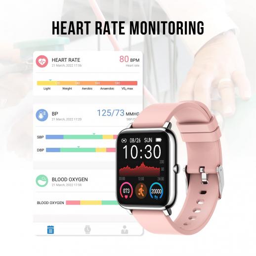 P22 Smart Watch Fitness til Android-telefon, Fitness Tracker med puls- og søvnmonitor, med IP67 vandtæt skridttæller Aktivitetssporing Pink - K&F Concept