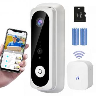 Timbre con video WiFi V20, video HD de 1080p, alertas activadas por movimiento, audio bidireccional, visión nocturna, timbre de puerta preinstalado de 32 GB, versión europea