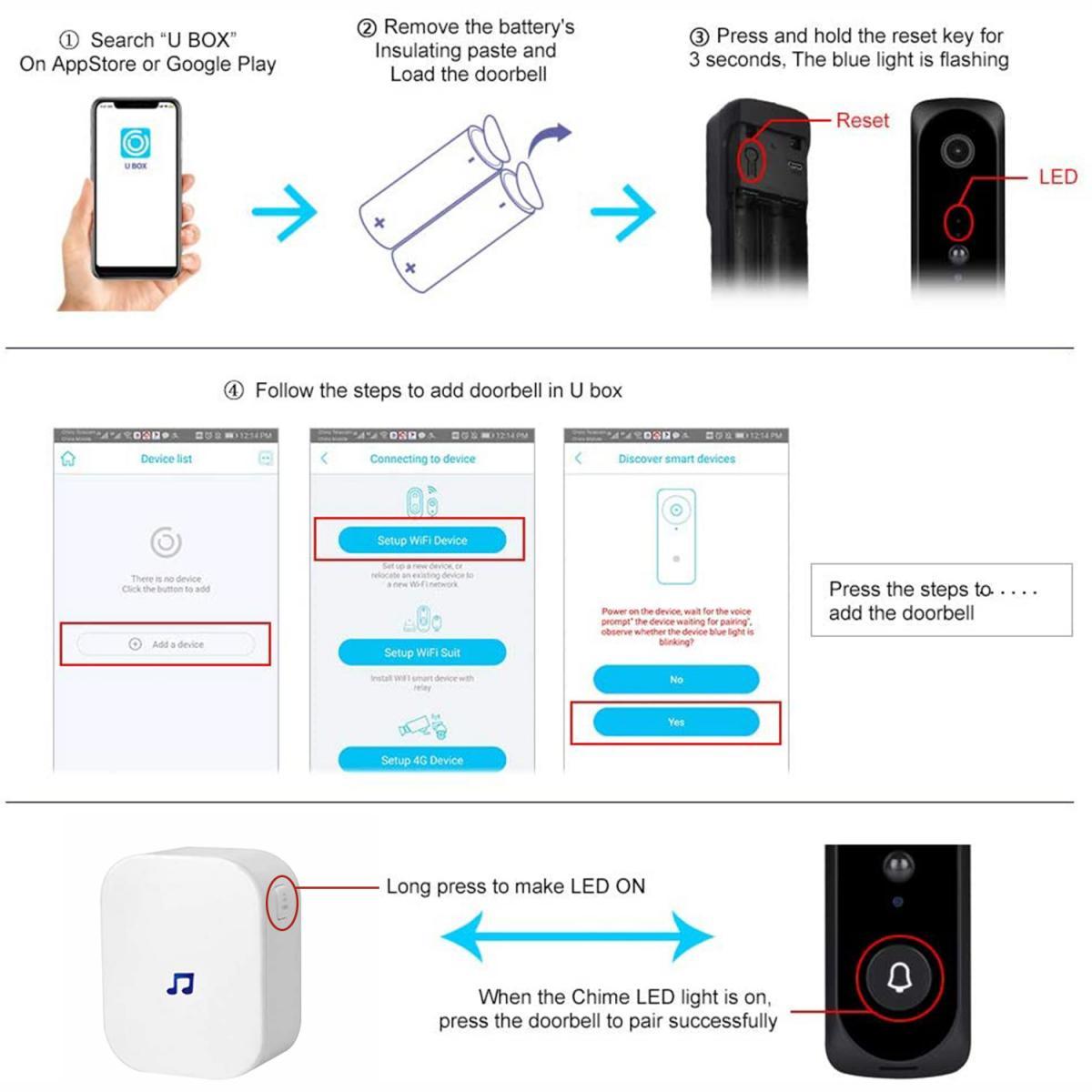 Videocitofono WiFi V20 Video HD 1080p Avvisi attivati ​​dal movimento Audio bidirezionale Visione notturna Campanello preinstallato da 32 GB - Versione europea