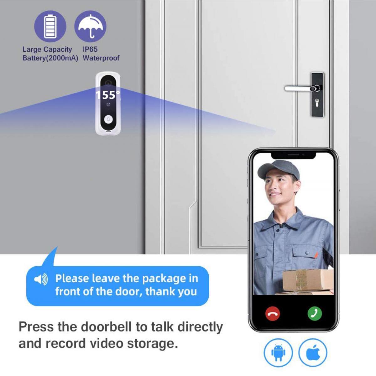 Videocitofono WiFi V20 Video HD 1080p Avvisi attivati ​​dal movimento Audio bidirezionale Visione notturna Campanello preinstallato da 32 GB - Versione europea