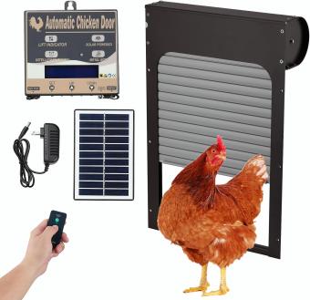 Puerta automática de la casa de pollos, puerta de la casa de pollos solares, con cronómetro y sensor de luz, puerta de la casa de aves de corral multimodo a prueba de viento y lluvia de aluminio, con diseño a prueba de pinzas