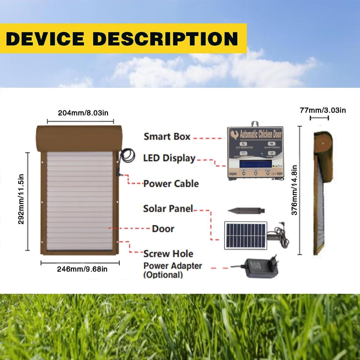 Automatic chicken coop door, solar powered chicken coop door, with