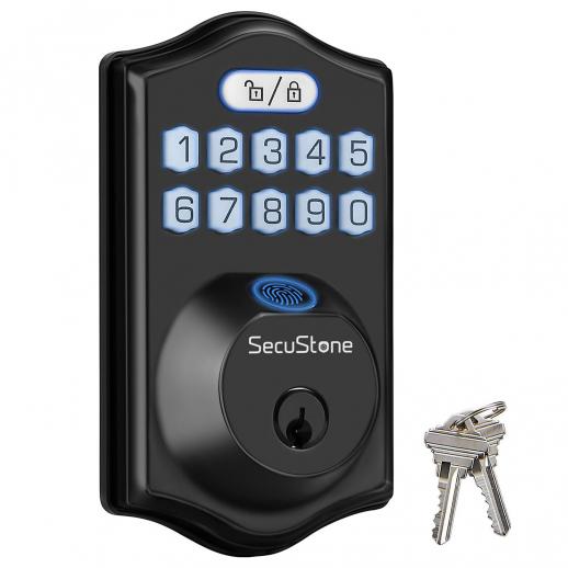 K6 Smart Fingerprint Door Lock, serrure de porte d'entrée sans clé, serrure à verrouiller intelligente de porte d'entrée avec 2 clés de rechange, serrure de porte avec clavier à Code, serrure automatique 3 en 1 noir