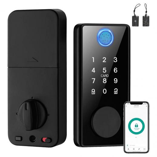 D8 intelligent fingerprint door lock, graffiti app keyless entry door lock, electronic door lock with keyboard, supporting fingerprint recognition, IC card, automatic lock, home anti peeping password, suitable for homes, hotels, offices, apartments