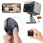 4G Telecamera di Sicurezza Cellulare & Kit Magnetico Mini Registratore Vocale, Telecamera Dual Lens 2K con Zoom Ottico 6X e Rilevamento di Movimento PIR 360°, Registratore Vocale Attivato da Voce 128G 1600H con Cancellazione del Rumore, Kentfaith