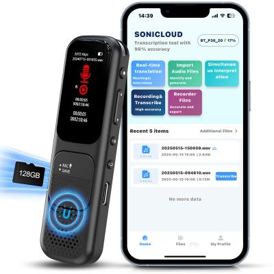 128GB Registratore Vocale Digitale Attivazione Vocale, Trascrizione AI Riassunto Traduzione Riduzione Rumore, Kentfaith