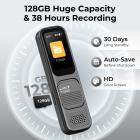 128GB Gravador de Voz Digital Ativado por Voz, Transcrição de IA Resumir Tradução Redução de Ruído, Kentfaith