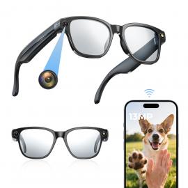Kamera briller med 8MP Sony-kamera til 1080P POV, 13MP billeder, WiFi-overførsel, 10H musik/opkald, 26 sprog oversættelse, Kentfaith