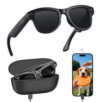 Occhiali Intelligenti con Fotocamera, Sensore Sony da 8MP, Scatta Foto da 30MP e Video 1080P, Con Custodia di Ricarica da 3600mAh, Musica e Chiamate Nitide, Kentfaith