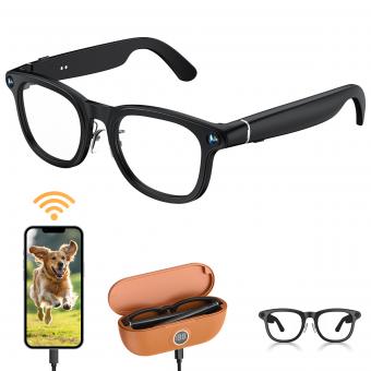 Gafas Inteligentes con Cámara, Captura Videos en 1200P en POV, Fotos de 30MP, con Cámara Sony de 8MP, Estuche de Carga de 3600mAh con Pantalla, Estabilización EIS, Lentes Fotocromáticas, Kentfaith