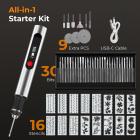 Draadloze graveerpen met 3 snelheden, 57-in-1 set met 30 bits, 16 sjablonen, 6 slijpstenen, 3 snijwielen, voor stenen, hout, glas, etc. Kentfaith