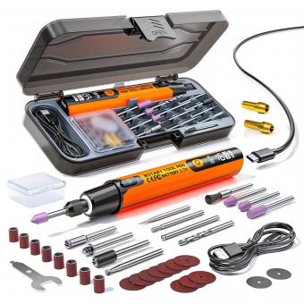 Mini draadloos roterende toolset, 39-in-1 set, 6 snelheden tot max 16000 RPM, 3.7V motor met minder trillingen, oplaadbaar, Kentfaith