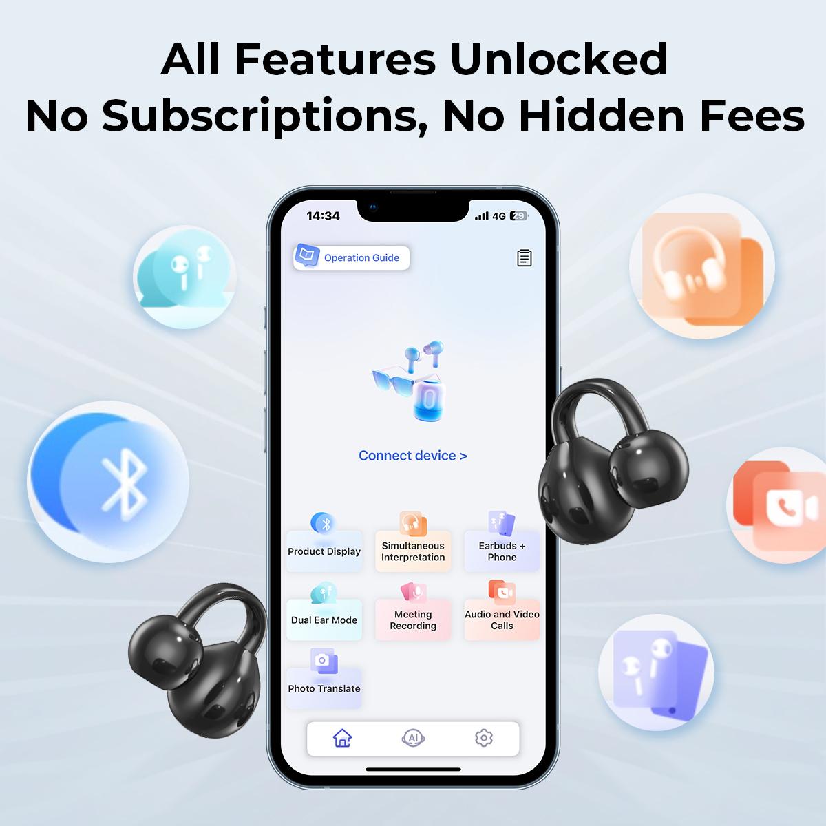 Auricolari Traduttore Linguistico, Dispositivo Traduttore Linguistico Bluetooth Con 144 Lingue Online, Traduzione Simultanea In Tempo Reale, Traduttore Vocale Per IOS E Android - Foto 10
