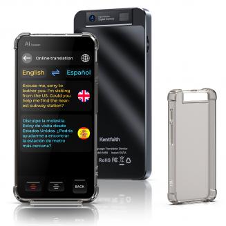 Dispositivo Traductor de IA, Sin Necesidad de WiFi, 142 Idiomas Traducción Instantánea de Voz Bidireccional en Línea, Traducción Sin Conexión/Grabación/Fotos para Viajes de Negocios, 16GB + 128GB de Almacenamiento, Bluetooth 4.0, Kentfaith