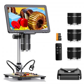 Digital Microscope with Screen 10.1" 3 Lenses 2500X for Coin Soldering Kentfaith