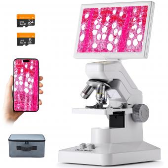 Compound Microscope with 7in Screen, WiFi & USB Connection, Rechargeable, for Kids Students, Kentfaith