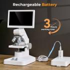 Microscópio Composto com Tela de 7 Polegadas, Conexão WiFi e USB, Recarregável, para Crianças e Estudantes, Kentfaith