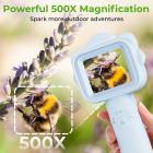 Microscopio portatile Kentfaith con schermo da 2,4", ingrandimento 500x, acquisizione foto e video 1080P, per bambini e bambine dai 3 ai 12 anni
