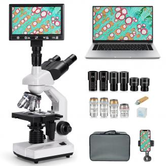 Microscopio Composto con Display da 7 pollici, Ingrandimento 40X-5000X, 195 Obiettivi, Tavolino Meccanico, Oculari WF10x e WF25x, Condensatore Abbe, per Laboratorio, Biologia, Educazione Microscopio Composto con Display da 7 pollici, Ingrandimento 40X-5000X, 195 Obiettivi, Tavolino Meccanico, Oculari WF10x e WF25x, Condensatore Abbe, per Laboratorio, Biologia, Educazione