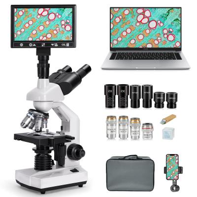 Microscopio Composto con Display da 7 pollici, Ingrandimento 40X-5000X, 195 Obiettivi, Tavolino Meccanico, Oculari WF10x e WF25x, Condensatore Abbe, per Laboratorio, Biologia, Educazione, Kentfaith