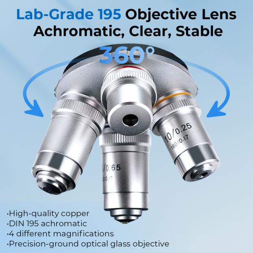 Microscopio Composto con Display da 7 pollici, Ingrandimento 40X-5000X, 195 Obiettivi, Tavolino Meccanico, Oculari WF10x e WF25x, Condensatore Abbe, per Laboratorio, Biologia, Educazione