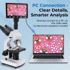 Microscopio Composto con Display da 7 pollici, Ingrandimento 40X-5000X, 195 Obiettivi, Tavolino Meccanico, Oculari WF10x e WF25x, Condensatore Abbe, per Laboratorio, Biologia, Educazione