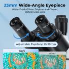 Microscopio Composto con Display da 7 pollici, Ingrandimento 40X-5000X, 195 Obiettivi, Tavolino Meccanico, Oculari WF10x e WF25x, Condensatore Abbe, per Laboratorio, Biologia, Educazione