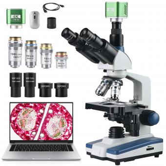 Compound Microscope with 4K Camera, 40X-2500X Magnification, PC Connection, Plan Optical System, Mechanical Stage, Kentfaith