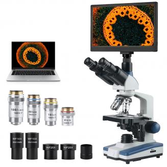 Составной микроскоп с 11,6-дюймовым смарт-экраном, увеличением 40X-2500X, подключением к ПК, планаром оптической системы, механическим предметным столиком, Kentfaith