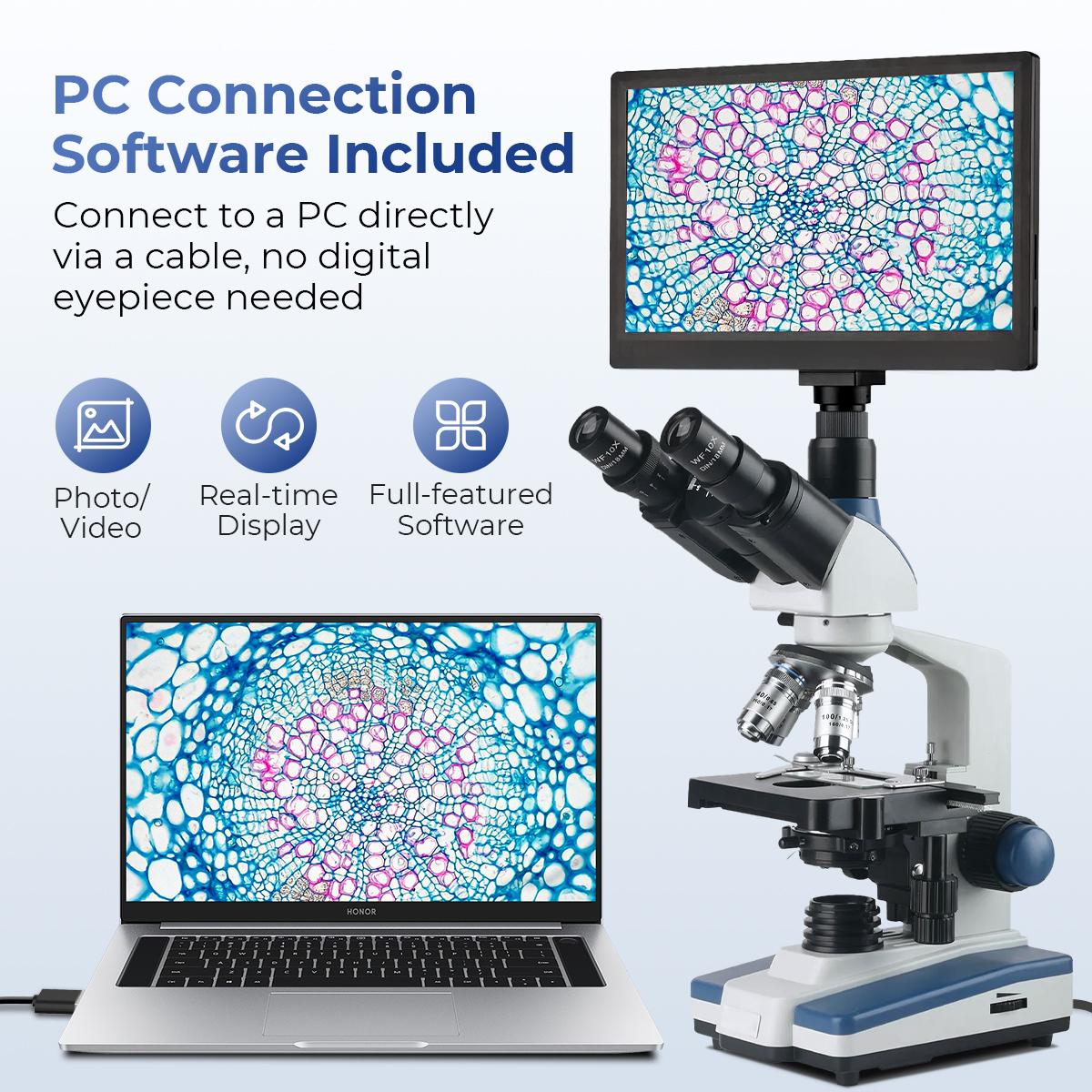 Compound Microscope with 11.6-inch Smart Screen, 40X-2500X ...