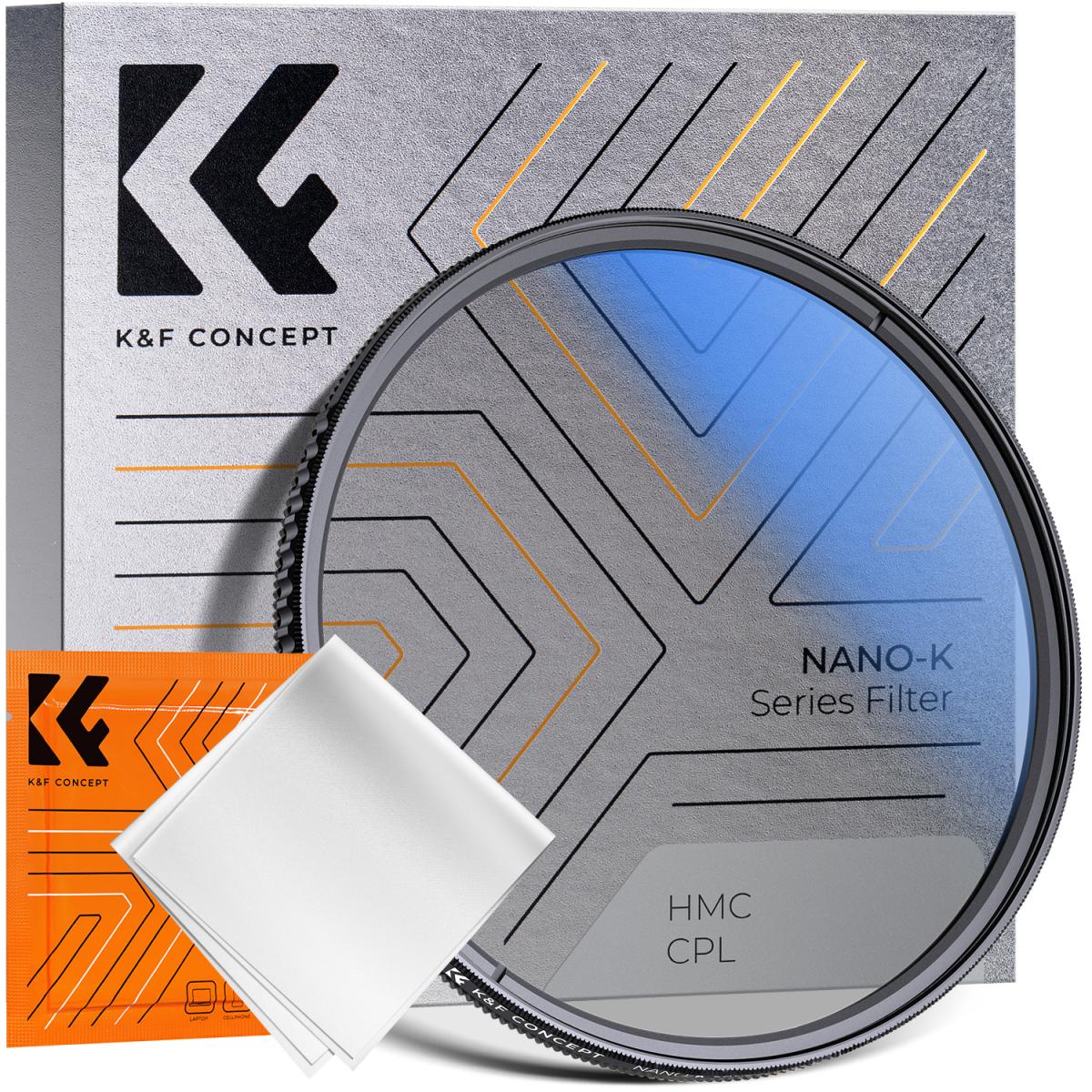 Filtre CPL 62mm Filtre Polarisant Circulaire Ultra-mince avec 18 Couches de  Nano-revêtement et 1 Chiffons de Nettoyage - Série Nano-K - K&F Concept