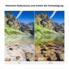 Eliminiert Reflexionen und erhöht die Farbsättigung, vor vs nach