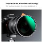 ND2-ND400 (9 Stopps) Variabler Graufilter mit 28 mehrfach grüne Nanobeschichtung, 0.2% Ultra-niedrige Reflektivität, Blendschutz