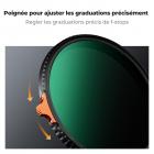 Filtre ND Variable ND2-400 (1-9 stops) 49mm, Filtre Variable Densité Neutre, 28 Couches de Nano-revêtement - Série Nano-Xcel