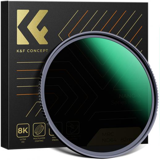 K&F Concept XN55 82 Nano-X, verre ND64, ultra-clair, recouvert d'un film vert imperméable, résistant aux rayures et antireflet
