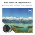 Zirkularer Polfilter mit Objektivdeckel+Reinigungstuch können Farbe und Kontrast für faszinierende Fotos steigern.