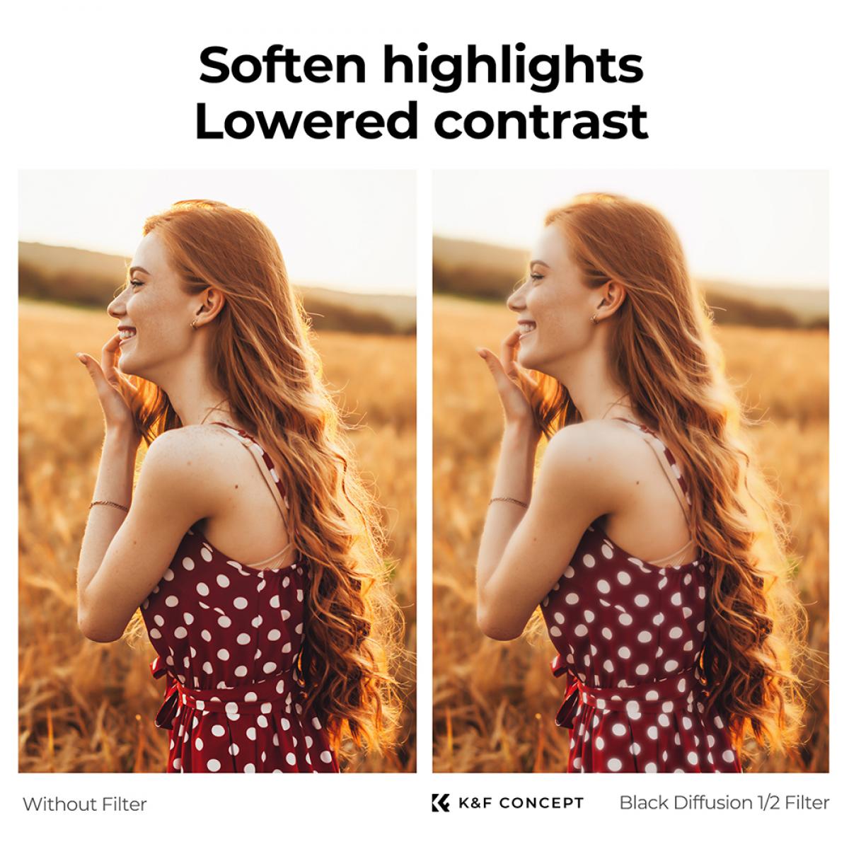 55 mm svart tåkefilter 1/8, 28 lag antirefleks grønn film, vanntett og ripebestandig med linsedeksel i metall, Nano-X-serien