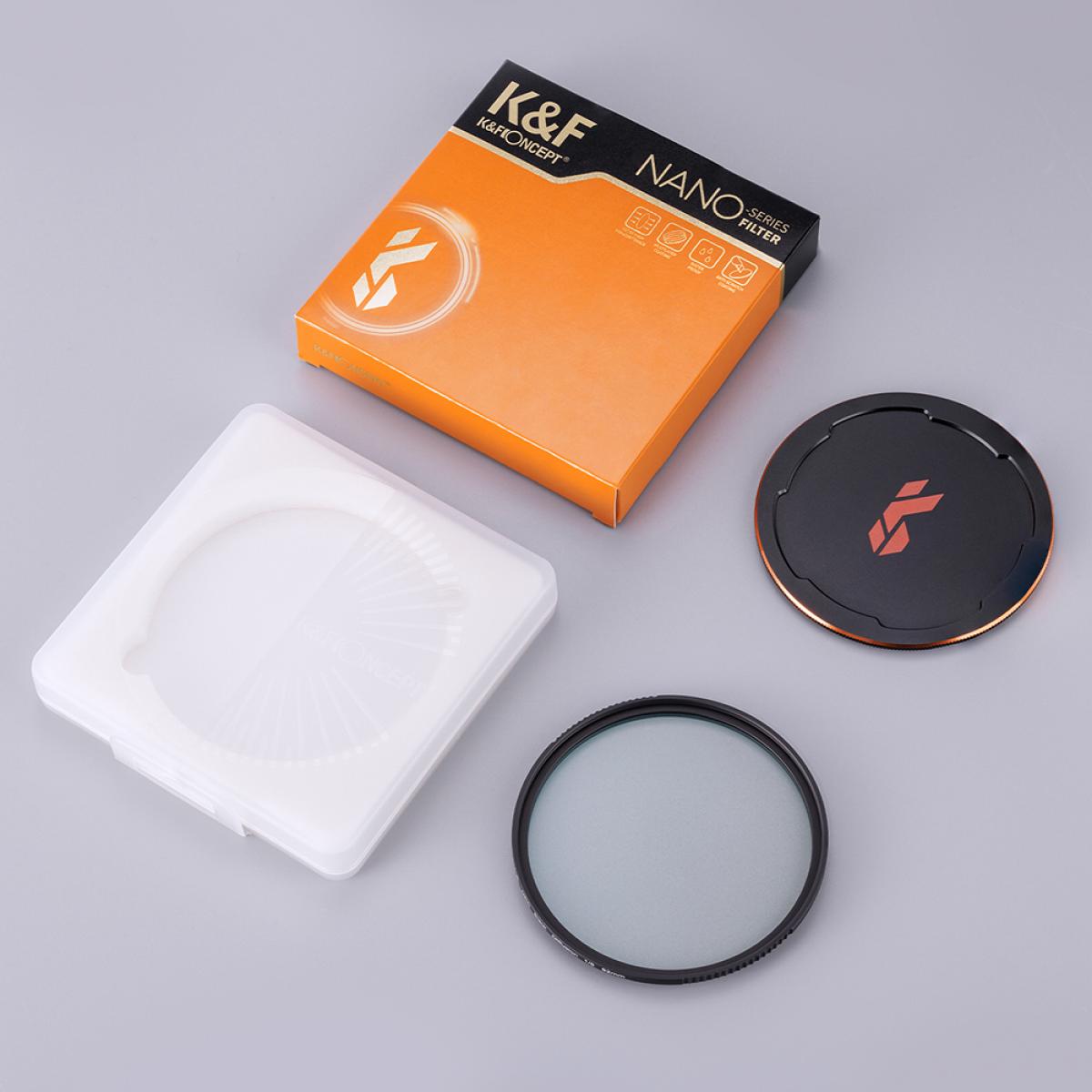 55 mm svart tåkefilter 1/8, 28 lag antirefleks grønn film, vanntett og ripebestandig med linsedeksel i metall, Nano-X-serien