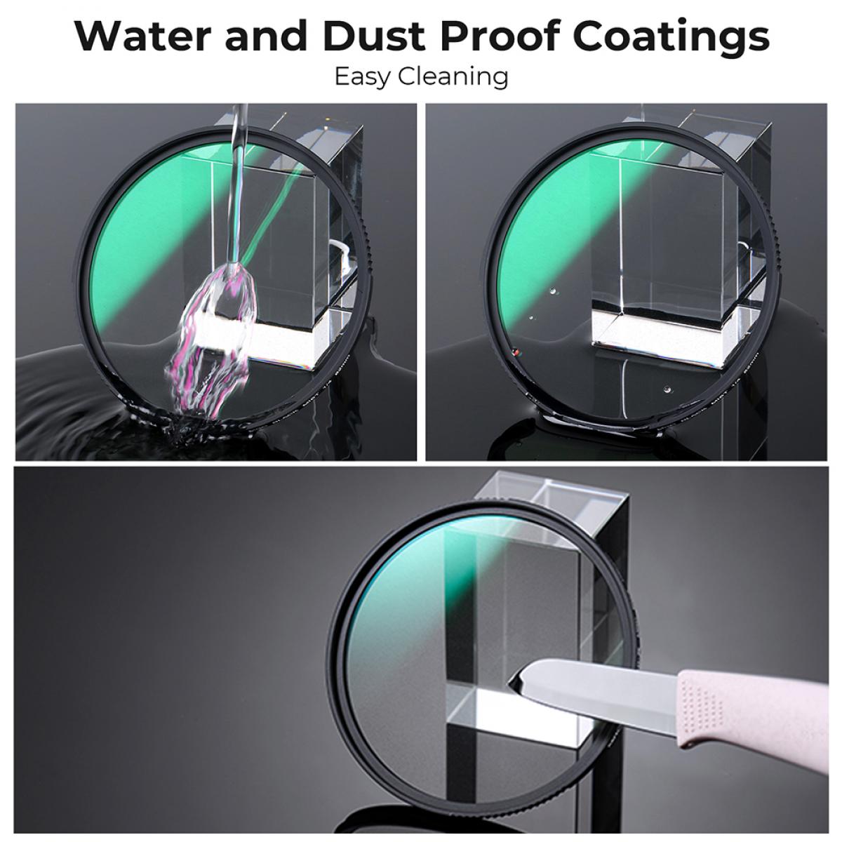 77 mm svart tåkefilter 1/8, 28 lag antirefleks grønn film, vanntett og ripebestandig med linsedeksel i metall, Nano-X-serien