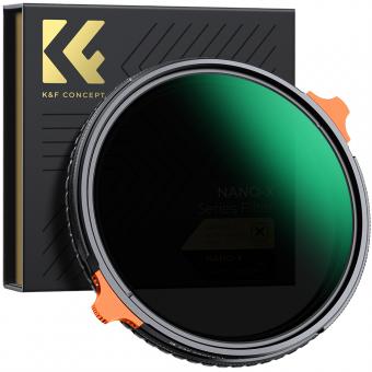 Filtre ND variable 62 mm ND4-ND64 (2-6 arrêts) et filtre polarisant circulaire CPL 2 en 1 avec 28 couches de film vert antireflet, deux leviers orange, tissu blanc importé série Nano-X