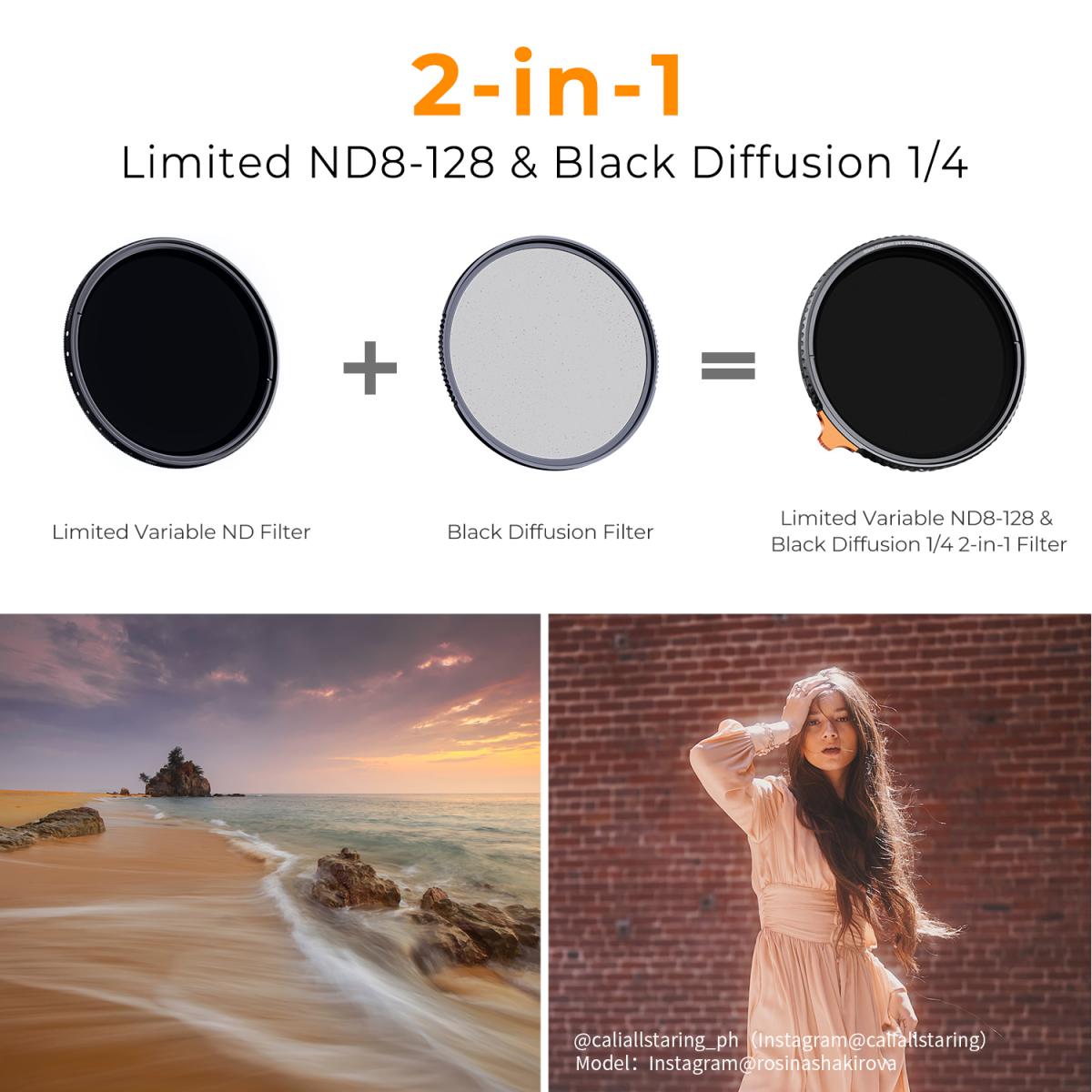 52 mm Black Mist 1/4 + ND8-128 muuttuva ND-suodatin, jossa on kaksipuolinen 28-kerroksinen heijastuksenesto vihreä kalvo ja Vipu Nano-X -sarja