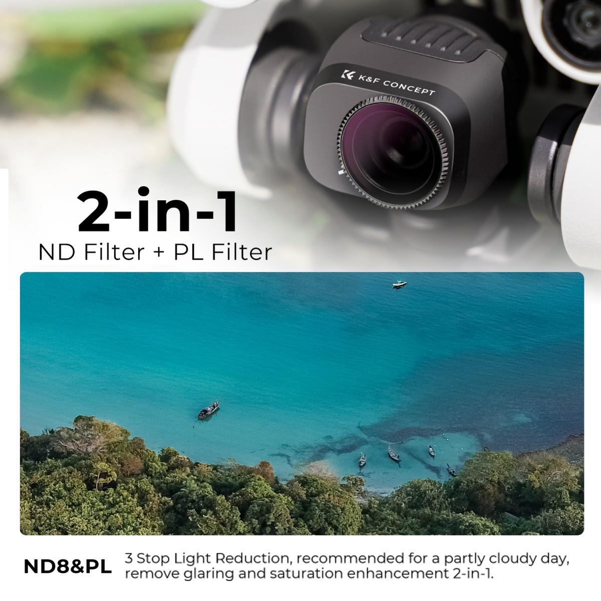 DJI Drone Mini3 Pro (ND8 ＆ PL) Filter HD, lysreduksjon 3-stopp, med ensidig antirefleks grønn film, vanntett og ripebestandig