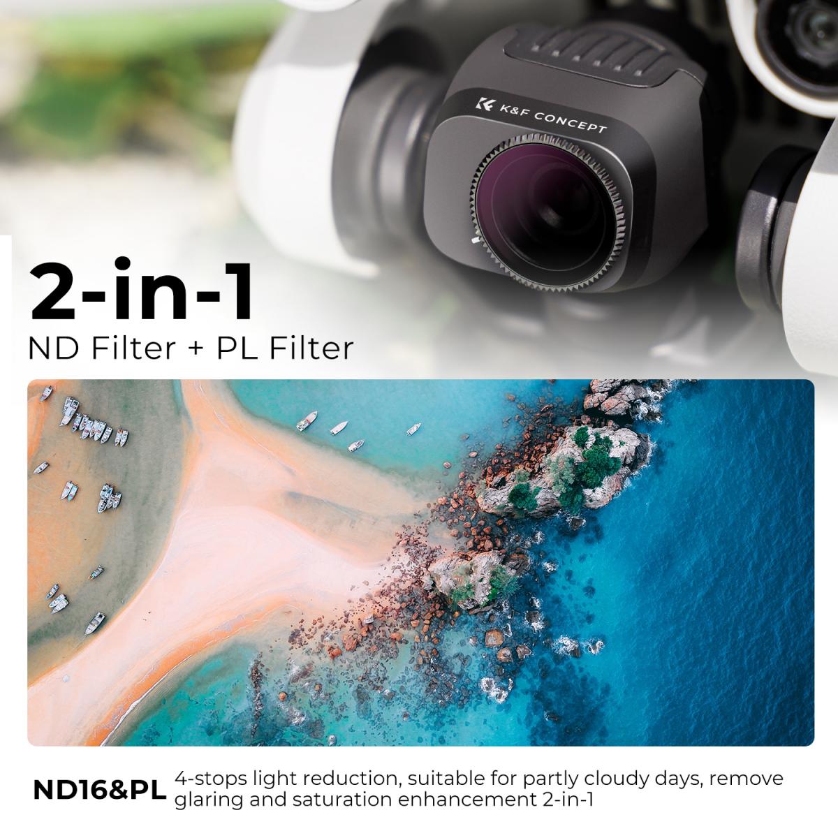 DJI Drone Mini3 Pro (ND16 & PL) Filter HD, lysreduksjon 4-trinns, med ensidig antirefleks grønn film, vanntett og ripebestandig