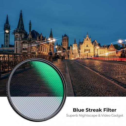 NEEWER Filtre Bleu Streak de 67mm, Verre Optique HD anamorphique Rotatif à  360 °, Filtre d'objectif à Effets spéciaux, Cadre en Alliage d'aluminium à