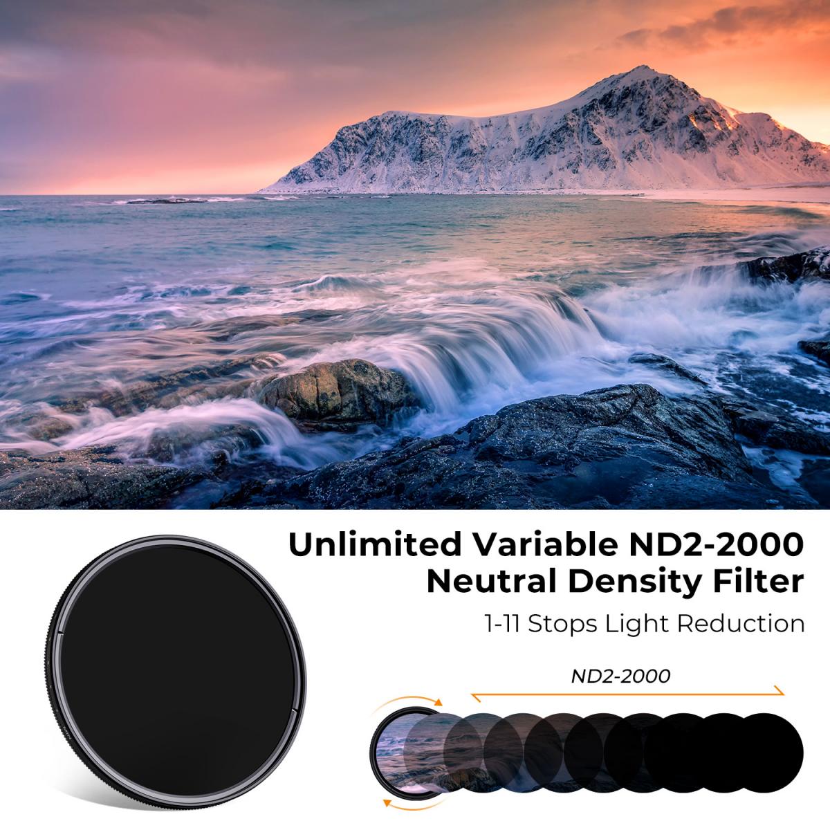 52 mm Variabelt ND-filter ND2-ND2000 (1-11 steg) | 3 Mikrofiberputsdukar (Nano-Klear)  Nanobeläggning för Proffsfilmning & Lågbelysta Scener