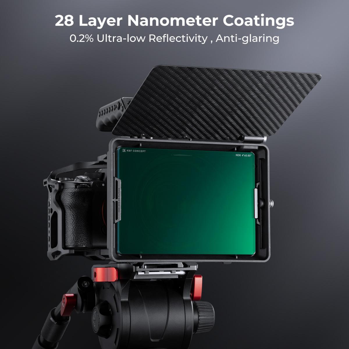 K&F Concept Filtro Densità Neutra ND8 Quadrato da 4"x5,65",Filtro Densità Neutra per Cinema Vetro Ottico HD con 28 Strati Rivestimento Compatibile con Tilta SmallRig Matte Box Neewer