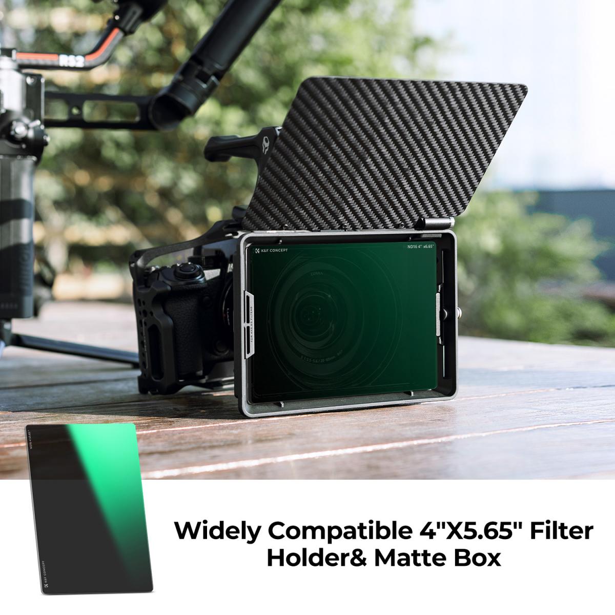 K&F Concept Filtro Densità Neutra ND16 Quadrato da 4"x5,65",Filtro Densità Neutra per Cinema Vetro Ottico HD con 28 Strati Rivestimento Compatibile con Tilta SmallRig Matte Box Neewer