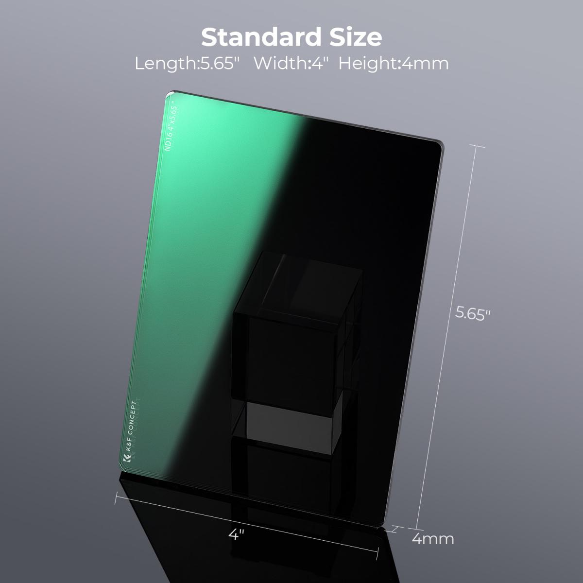 K&F Concept Filtro Densità Neutra ND16 Quadrato da 4"x5,65",Filtro Densità Neutra per Cinema Vetro Ottico HD con 28 Strati Rivestimento Compatibile con Tilta SmallRig Matte Box Neewer
