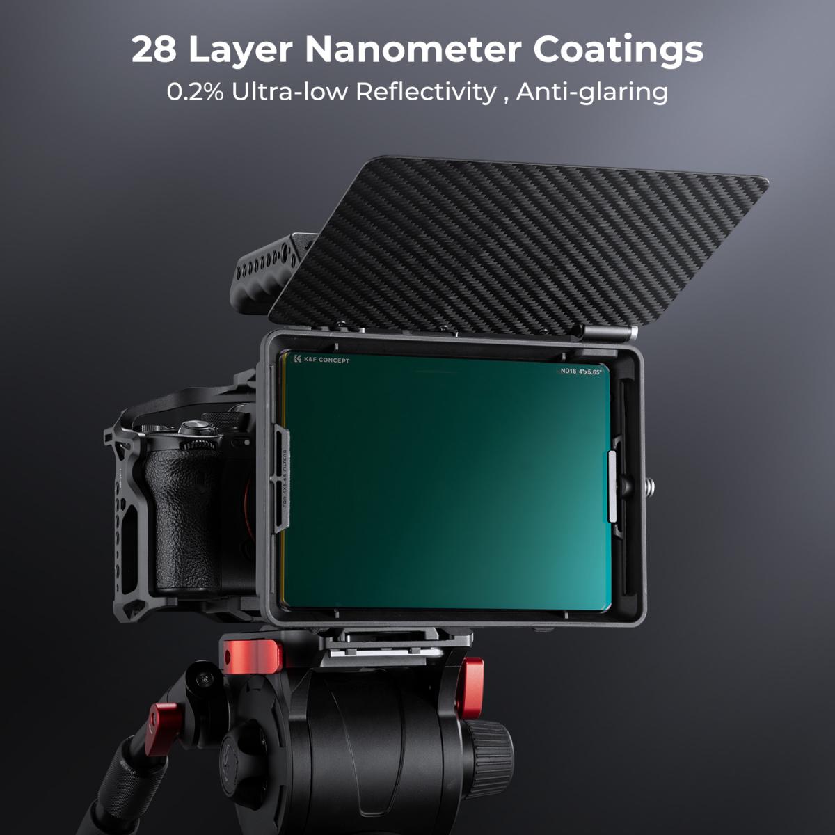 K&F Concept Filtro Densità Neutra ND16 Quadrato da 4"x5,65",Filtro Densità Neutra per Cinema Vetro Ottico HD con 28 Strati Rivestimento Compatibile con Tilta SmallRig Matte Box Neewer